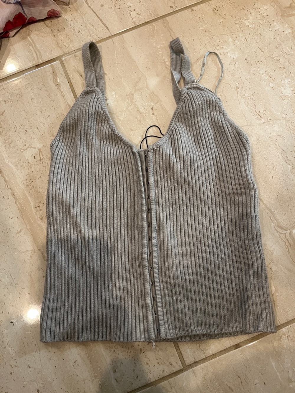 Zara Light Grey Ribbed Button-Front Camisole